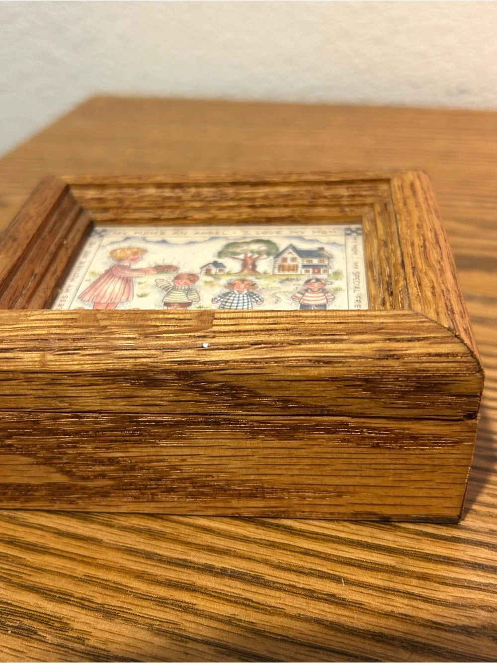 Wooden Trinket Box with Illustrated Lid - Brown